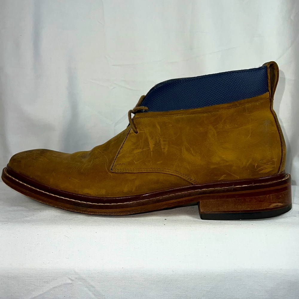 Cole Haan Tan Leather Chukka Boots with Navy Collar